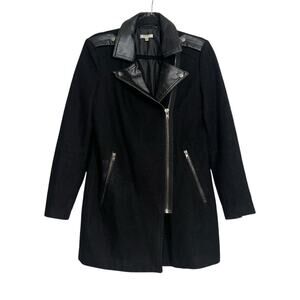 Buffalo David Bitton Wool Blend Faux Leather Black Jacket Coat XS